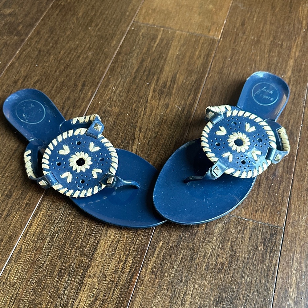 Jack Rogers Dark Blue Sandals with Tan Accents - Size 8 - Picture 3 of 8